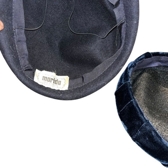 Vintage hat lot black Marida felt England velvet with bird - Picture 7 of 8